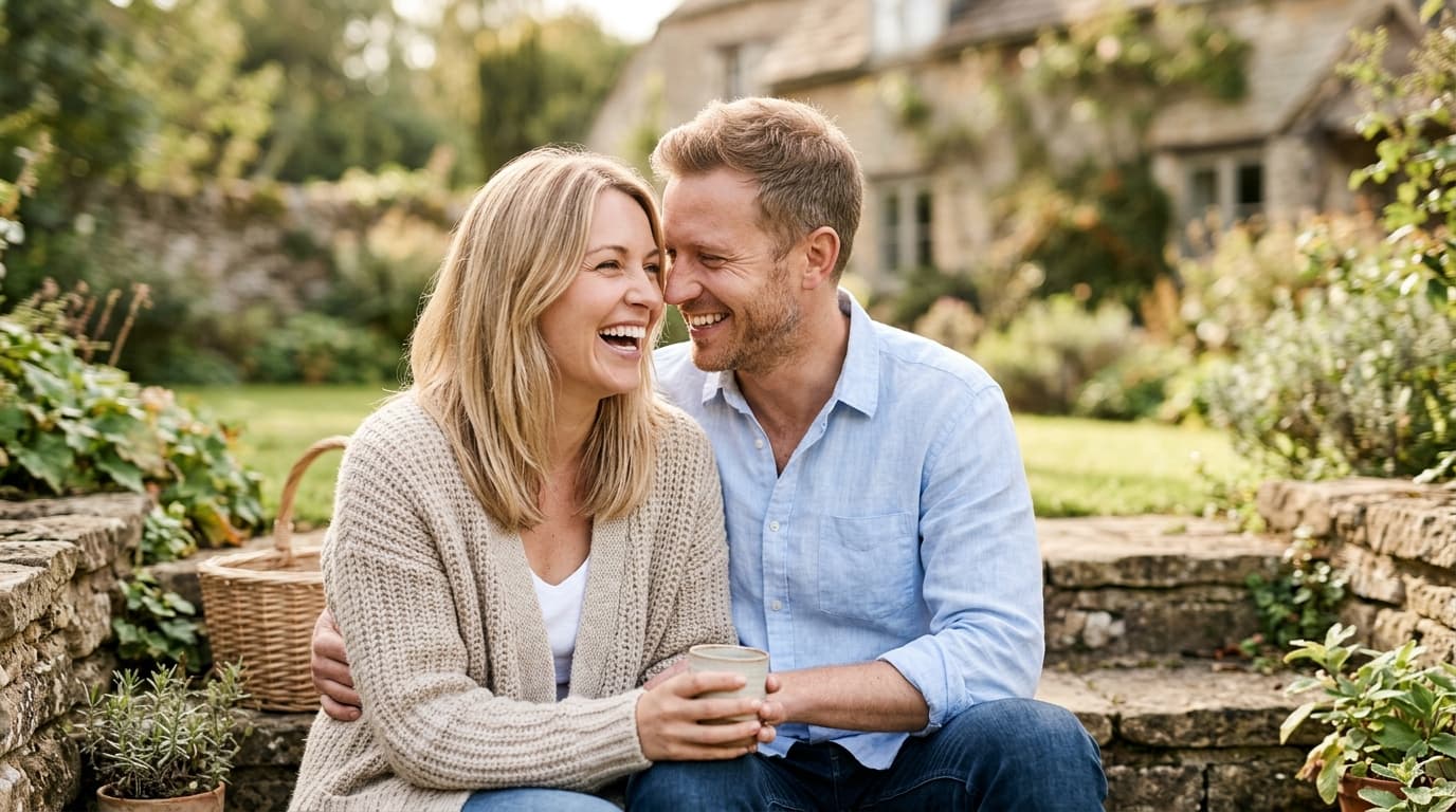 A couple sitting on outdoor steps