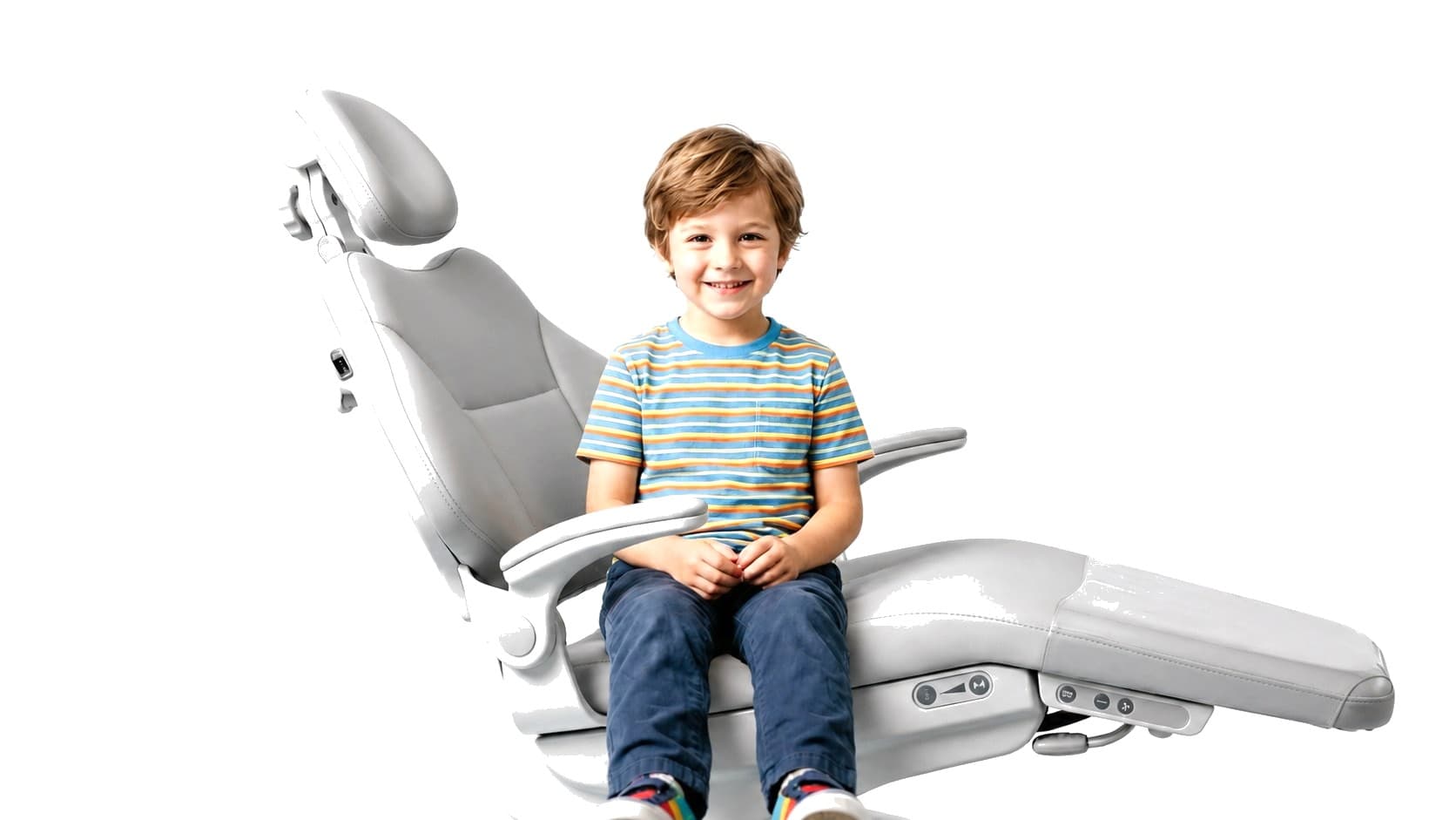 A boy sitting calmly in a dental chair